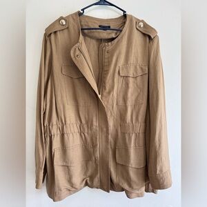 Vintage Tommy Hilfiger Beige Military Jacket with Gold Accents